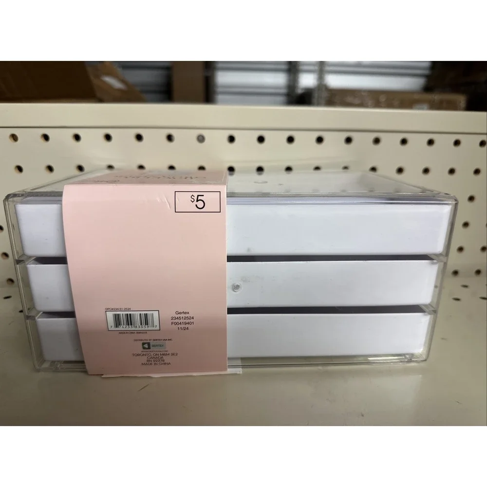 NEW ONE COUNT BRAND White‎ Plastic Jewelry Organizer 3 Drawer 9.2X5.3X4